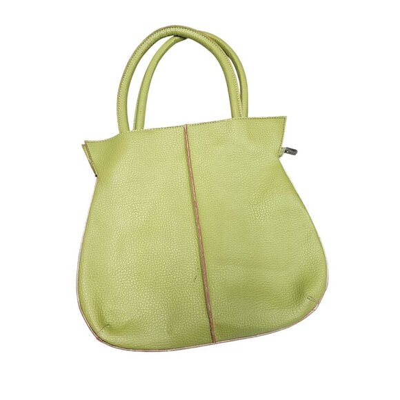 Mellow World Lime Green Faux Leather Handbag With Dual Handles Zip Closure Retro - Picture 1 of 8